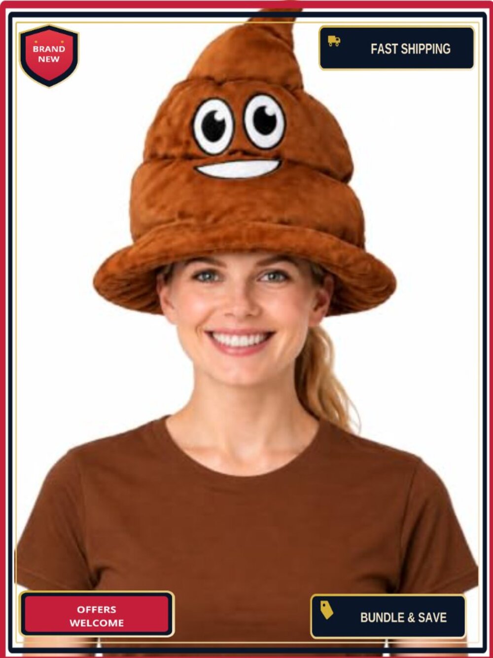Poop Emoji Plush Hat 11in Novelty Costume Accessory
